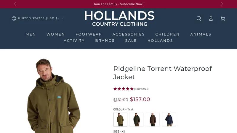 Theme Customisation for Holland's Country Clothing