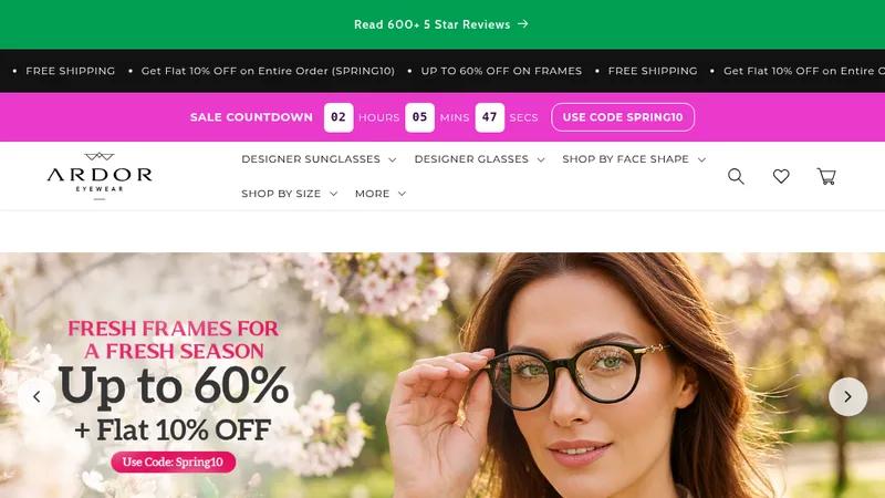 Ardor Eyewear: Shopify Store Design for Online Eyewear Company
