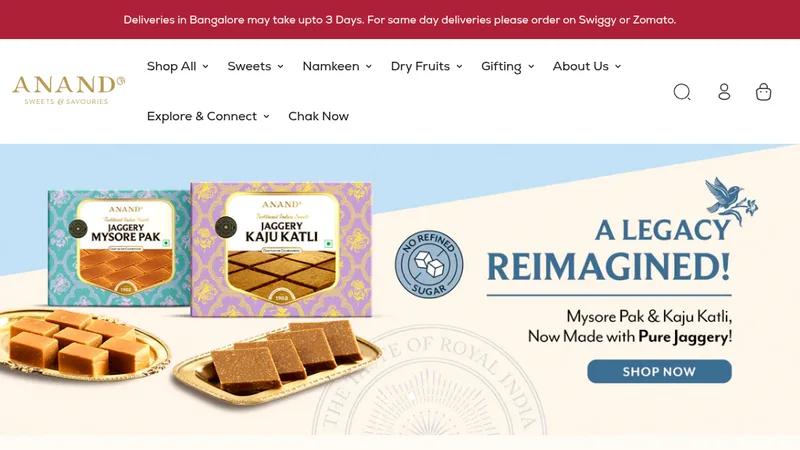 Anand Sweets - Baanglore's Unique Sweets Brand