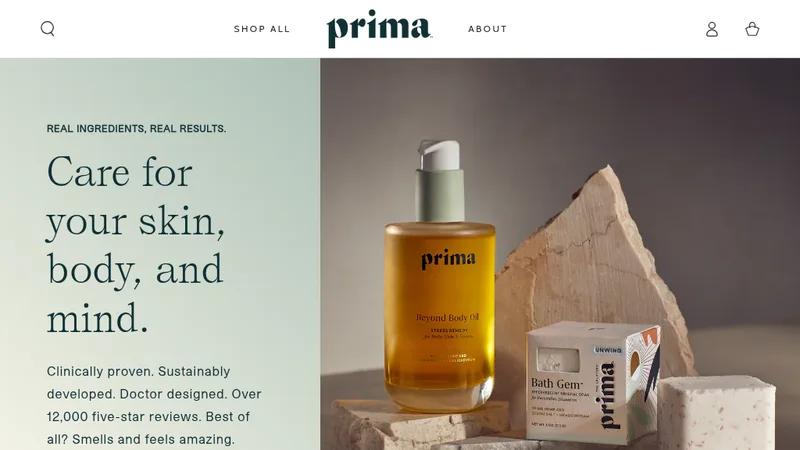 Prima Top US skincare brand Shopify website redesign