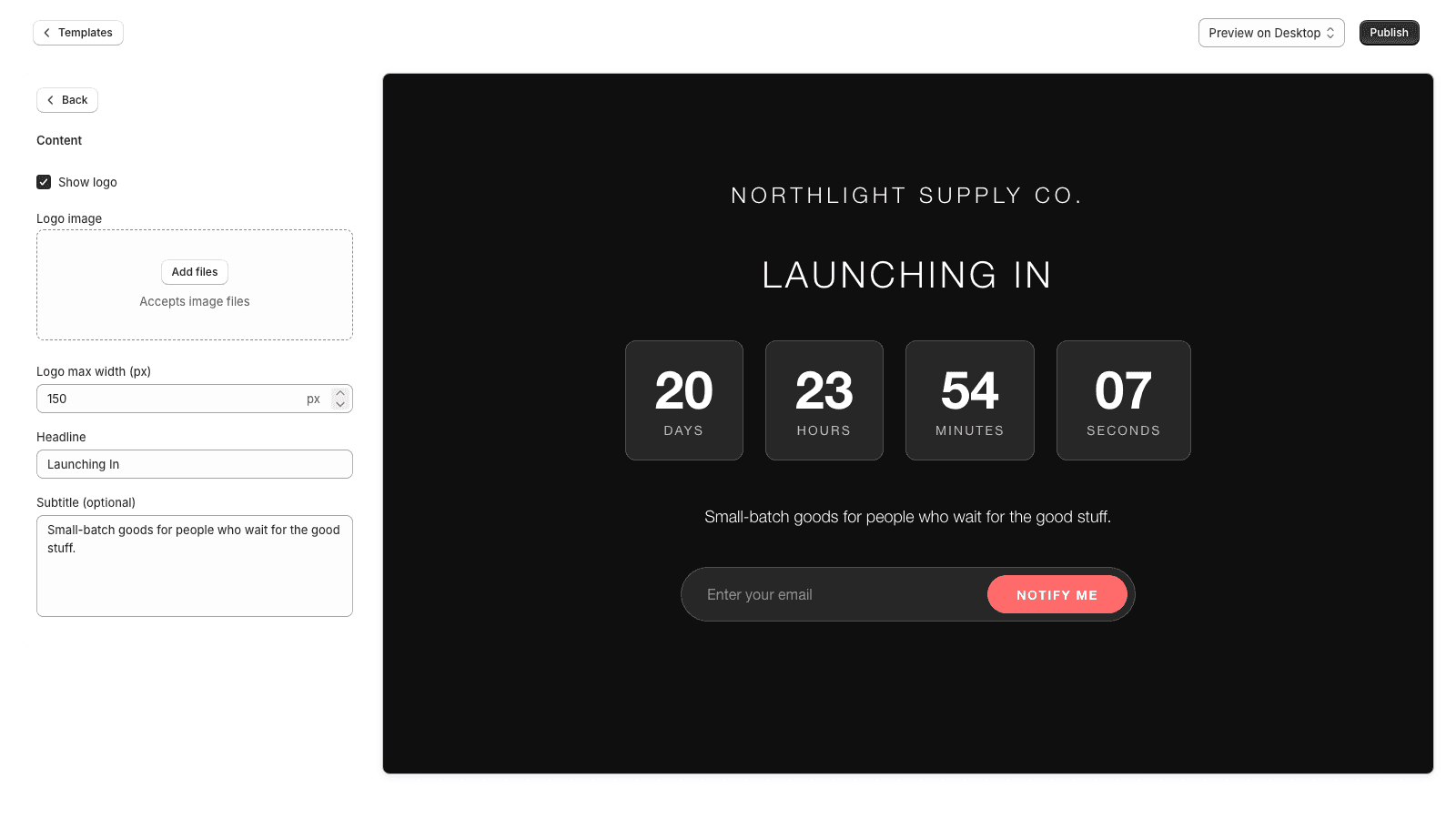 Coming Soon Pre‑Launch Builder screenshot 1