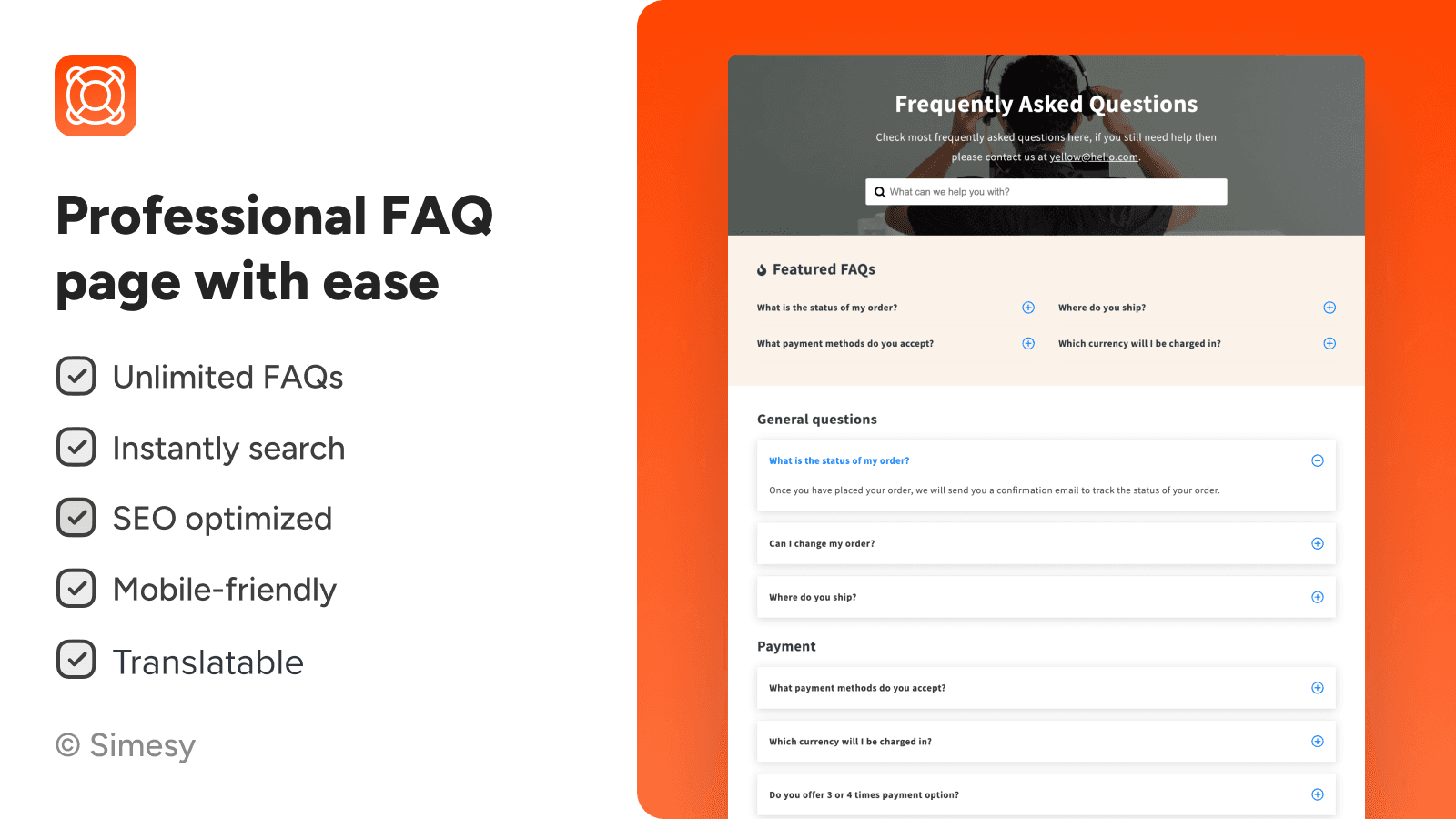 Simesy Product FAQs & FAQ Page screenshot 2
