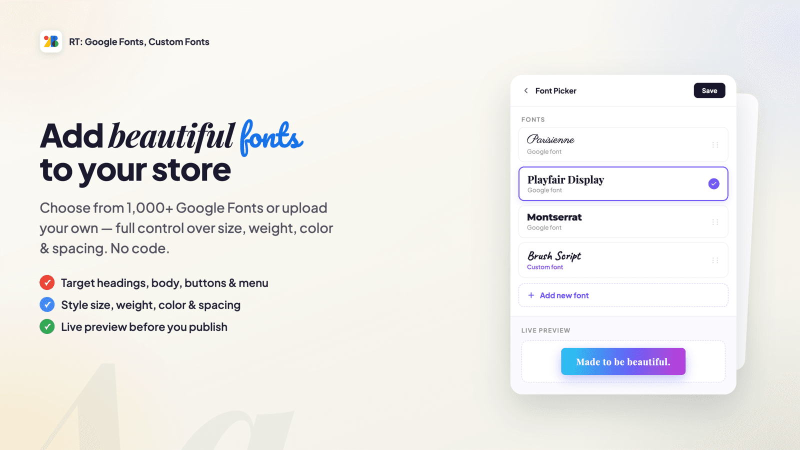 RT: Google Fonts, Custom Fonts screenshot 1