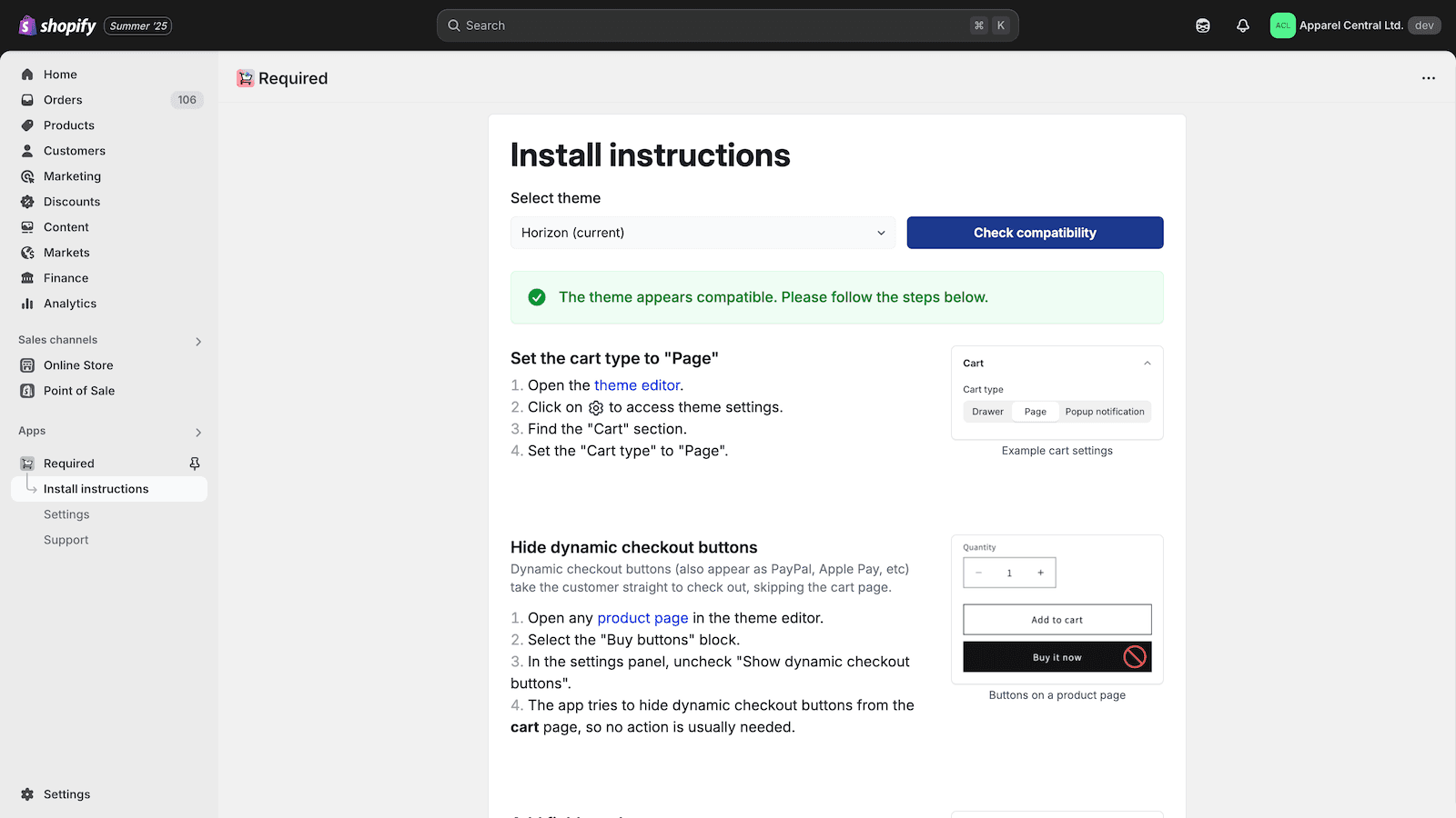 Required: Cart page fields screenshot 2
