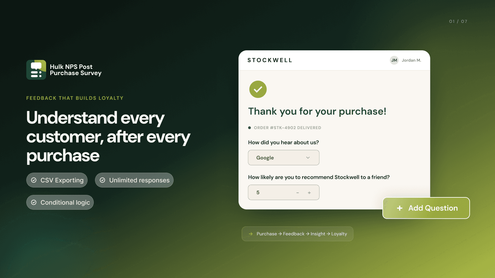 Hulk NPS Post Purchase Survey screenshot 1
