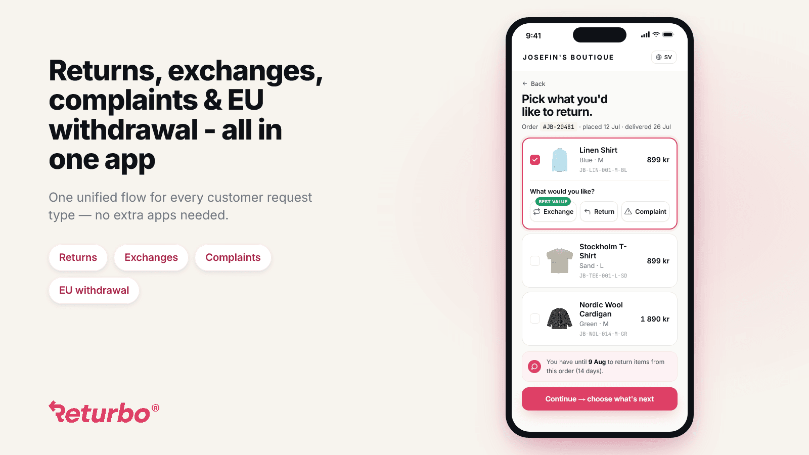 Returbo Returns & Exchanges screenshot 1
