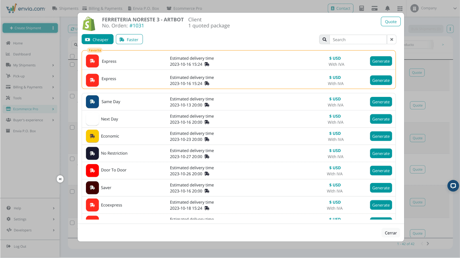 Envia Shipping and Fulfillment screenshot 1