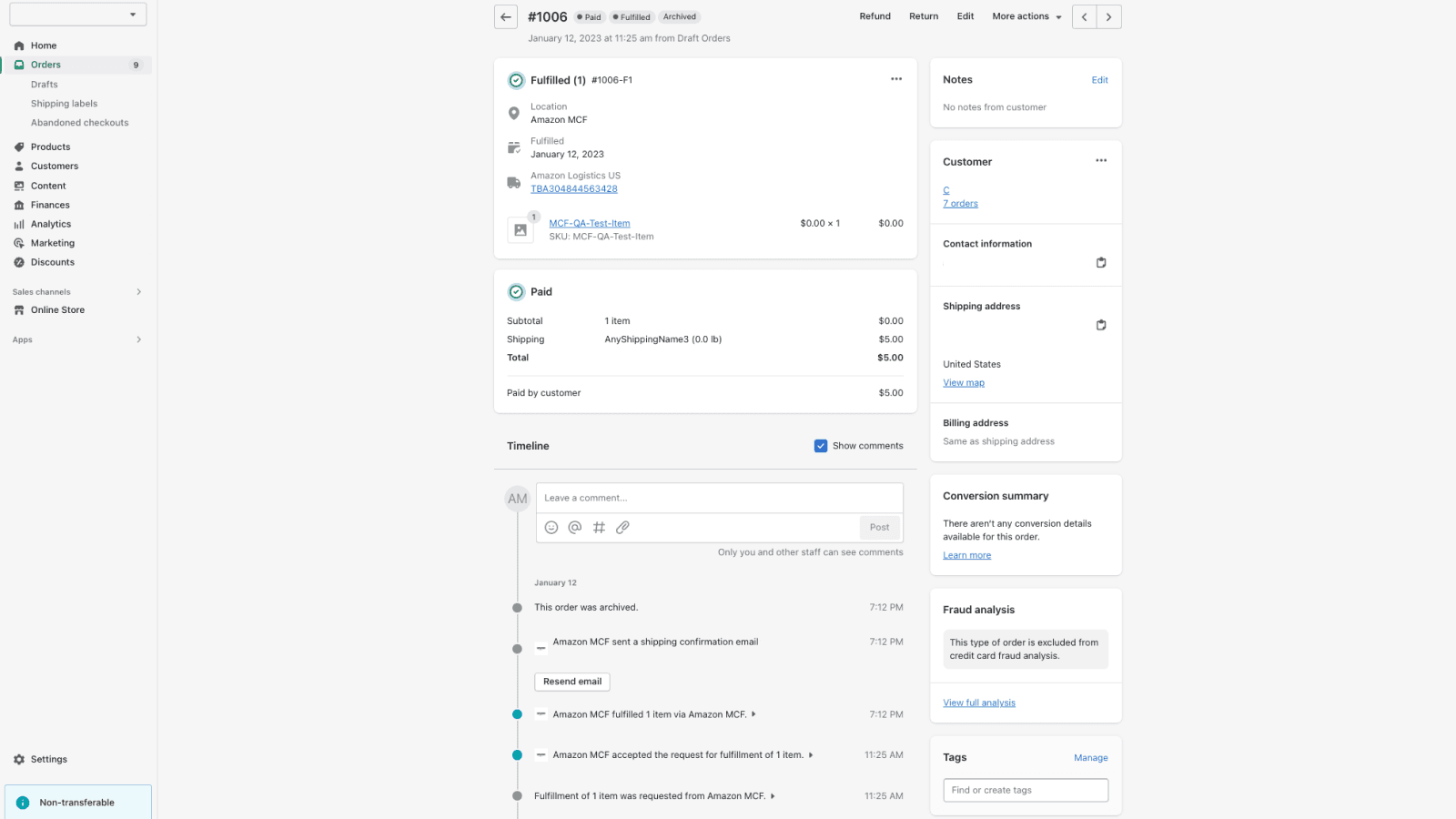 Amazon MCF: US Fulfillment screenshot 1