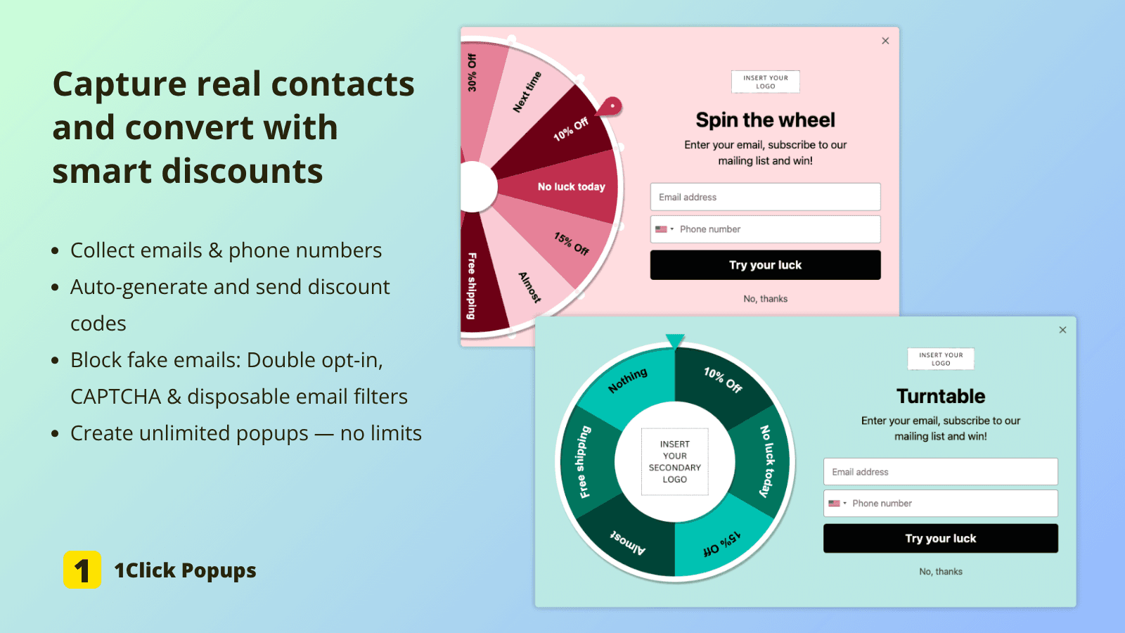 1CP: Email Popup & Spin Wheel screenshot 2