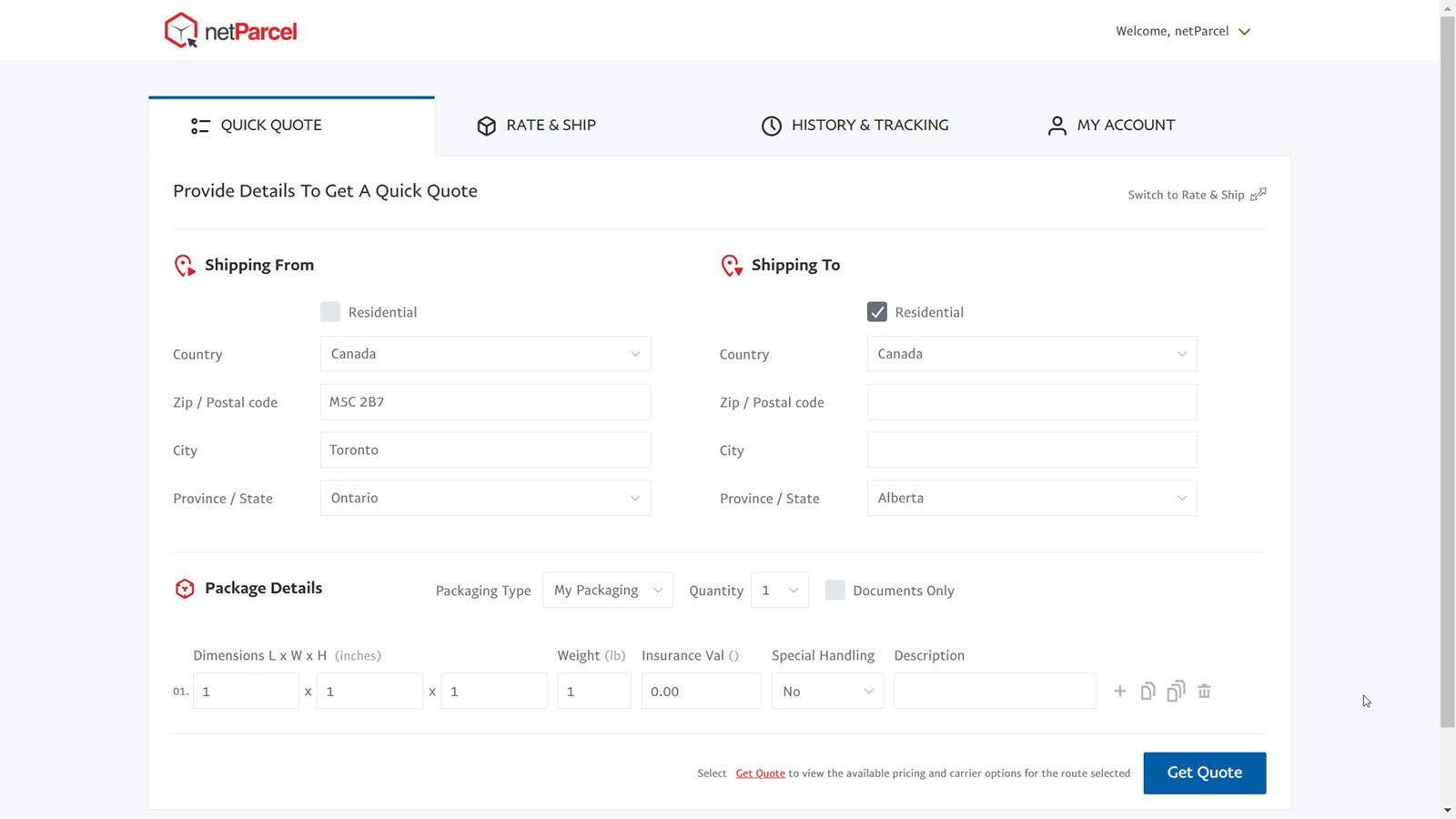 netParcel screenshot 2