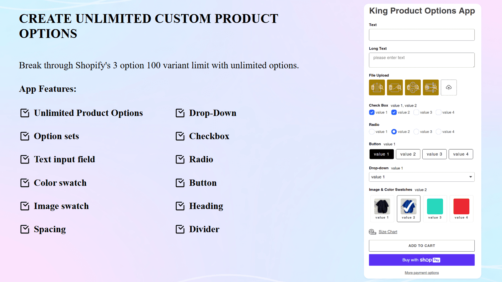 King Product Options, Variants screenshot 1